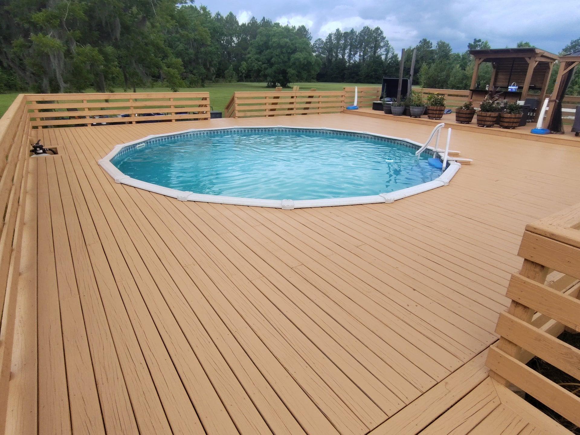 Beautifully stained wooden deck and porch